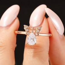 1.20 Ct Pear Cut Diamond Antique Bat Wedding Engagement Ring 14k Rose Gold Over