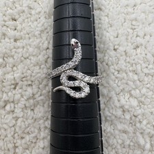 Sterling Silver Snake Ring 925 CZ Pave Wrap Serpent Statement Ring