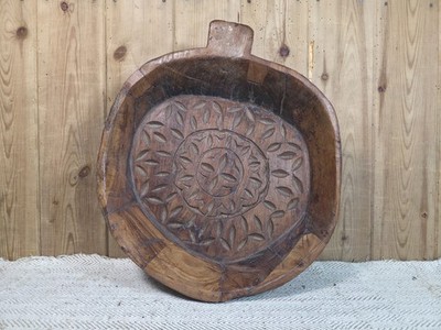 Vintage rustikale Wabi Sabi indische handgeschnitzte Holz Teigschüssel