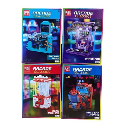 Block Tech Arcade Classics Building Brick COMPLETE 4 Set: Race Rhythm Dance Claw
