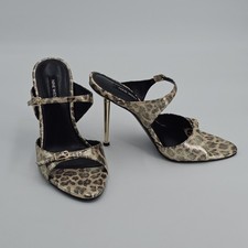 Nine West Women's Reida Open Toe Dress Sandals 7.5 Gold Shimmer Leopard Heels