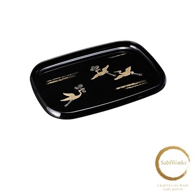 Neu Nakanishi Kogei 0006028 Nobuki Long Tray Black Auspicious Crane 13.0