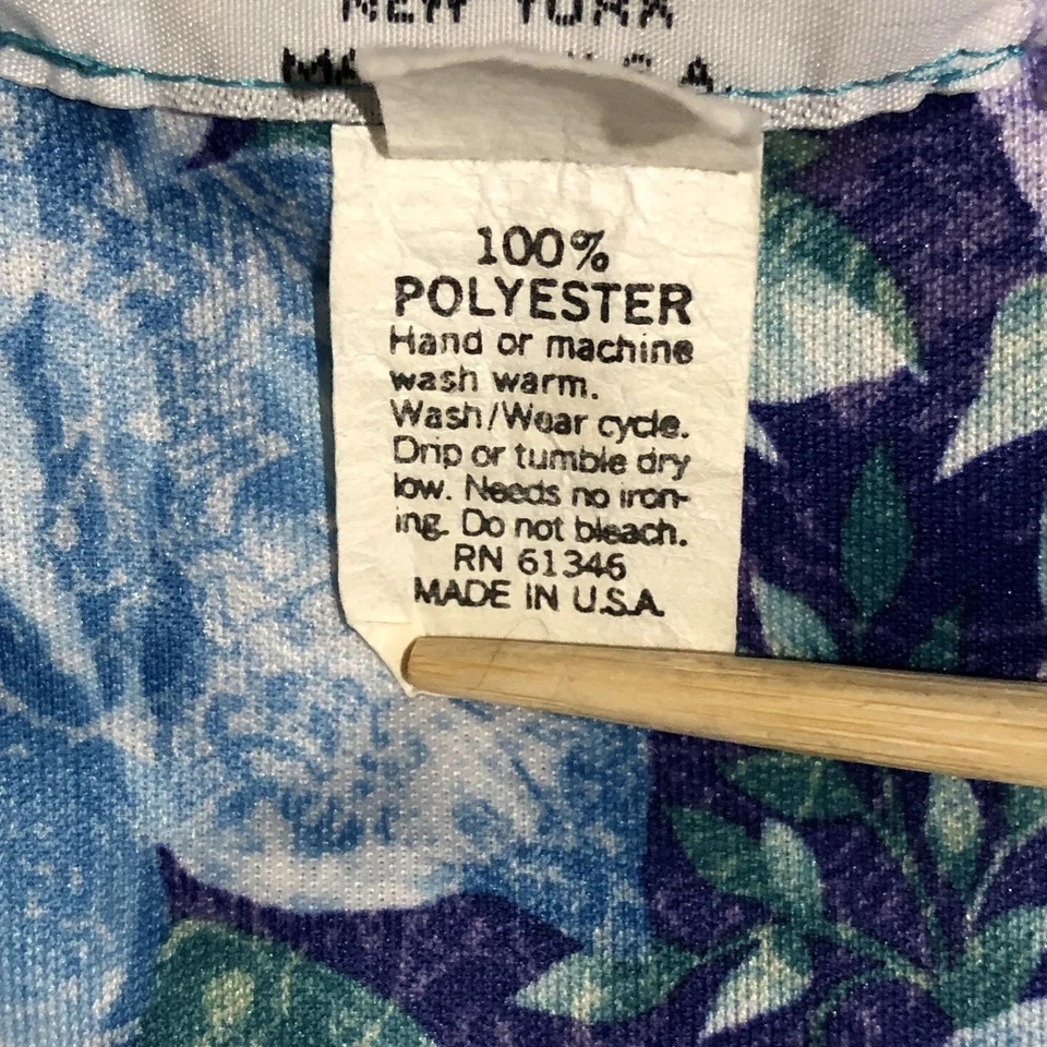 Vestido feminino vintage anos 80 MCS Ltd 22W azul roxo floral acabamento em renda botão gravata frontal - Imagem 4 de 4