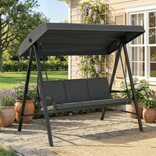 Image of 3 Seater Garden Swing Chair, Outdoor Hammock Bench with Adjustable Canopy