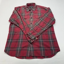True Grit Shirt Mens L Red Black Plaid Flannel Button Up Frontier Outdoors Work