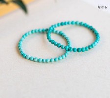 New Natural Beautiful 2PC 4mm Turquoise Gemstone Round Beads Bracelet 7.5in