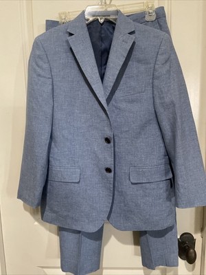 B By Brooks Brothers Blue Linen Blend 2-Piece Suit Blazer & Pants Boys Size 16 R