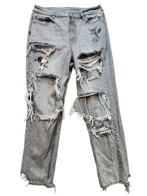 American Eagle X Peanuts Womens Mom Jeans Size 10 Gray Denim