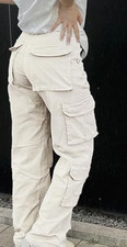 High Waisted Cargo Pants - Small - Women's Baggy Wide Leg Pants w/ Pocket