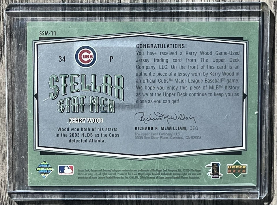 2004 Upper Deck Vintage Stellar Stat Men Kerry Wood #SSM-11 Chicago Cubs - Image 2 of 2