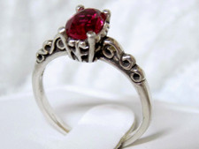 Red Lab Ruby Size 5.75 Ring 925 Sterling Silver USA Made Vintage Style Scroll