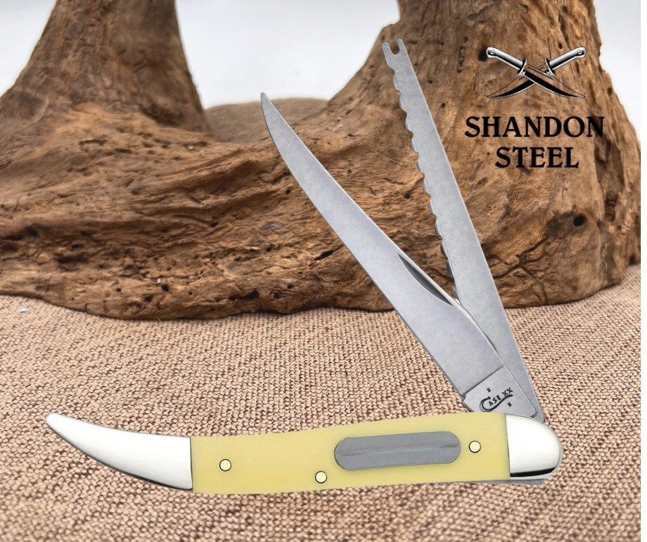 Case Cutlery XX Yellow Fish Scaler Disgorger Clip Pt Folding Pocket Knife 120