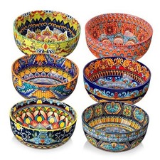 Cereal Bowls Set of 6, Porcelain Bowls for Eating, 28 oz Colorful Soup Bowls,