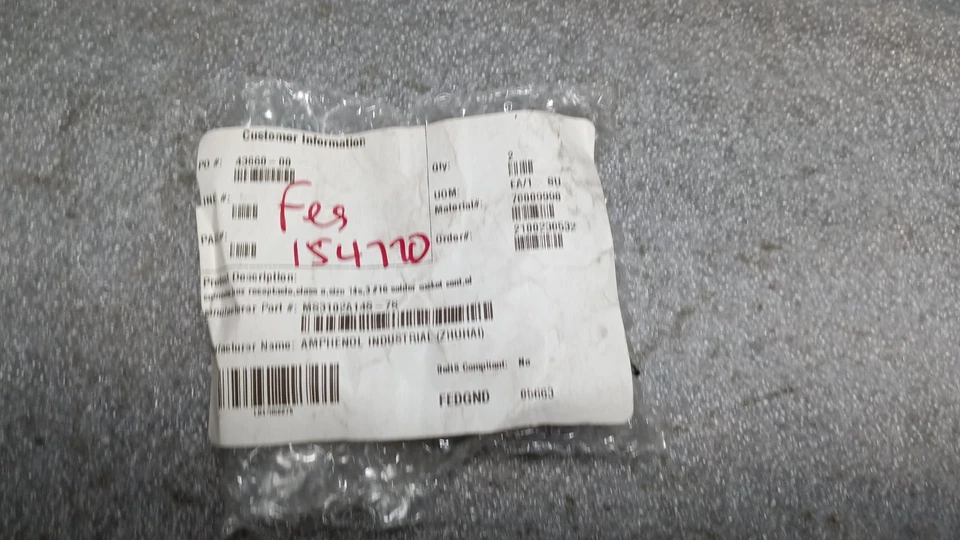 (2) AMPHENOL  #MS3102A-14S-7S  CONNECTOR, WALL MOUNT (3 CONTACTS, SOLDER PINS) - Image 2 of 2