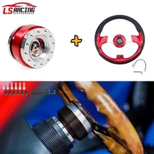 12.5" Universal Red D Shape Racing Steering Wheel w/ Quick Release Adapter Kit