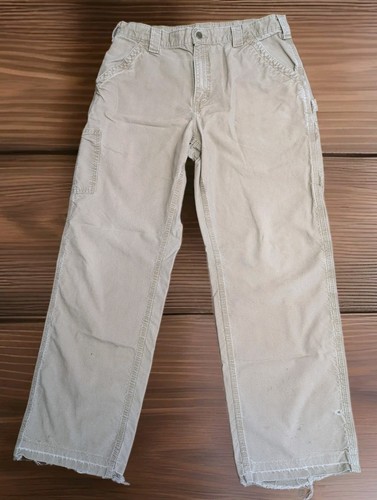 Carhartt Pants Mens 34x31 Khaki Loose Fit Carpenter Work Utility Canvas B151 DKH