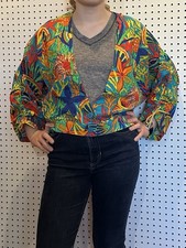 Vintage That s Me Light Jacket Adjustable Sleeve Tropical Print Coastal Grandma