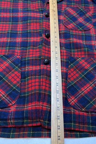 Vintage Pendleton S Red Blue Plaid 49er Wool Shirt Jacket Blazer 3 Pocket USA - Picture 6 of 7
