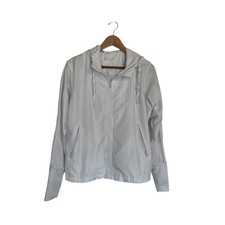 ZYIA Active White Hooded Full Zip Lightweight Windbreaker Jacket Women's Medium