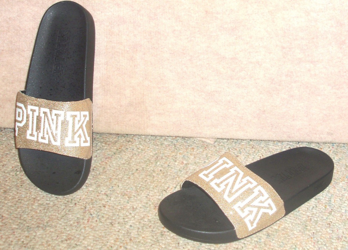 Women's sparkly gold VICTORIA'S SECRET slides sandals shoes