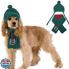 OUOBOB Dog Santa Hat and Scarf Set, Dog Christmas Outfit, Warm Fl
