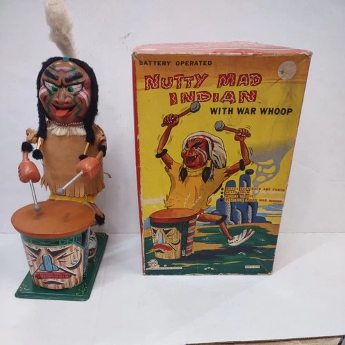 Vintage 1960's  Marx Nutty Mad Indian Battery operated Toy in Box  Japan  works