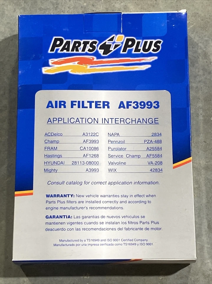Filtro de aire motor Parts Plus AF3993 para modelos Hyundai y Kia seleccionados 05-10 nuevo Foto 2 de 4