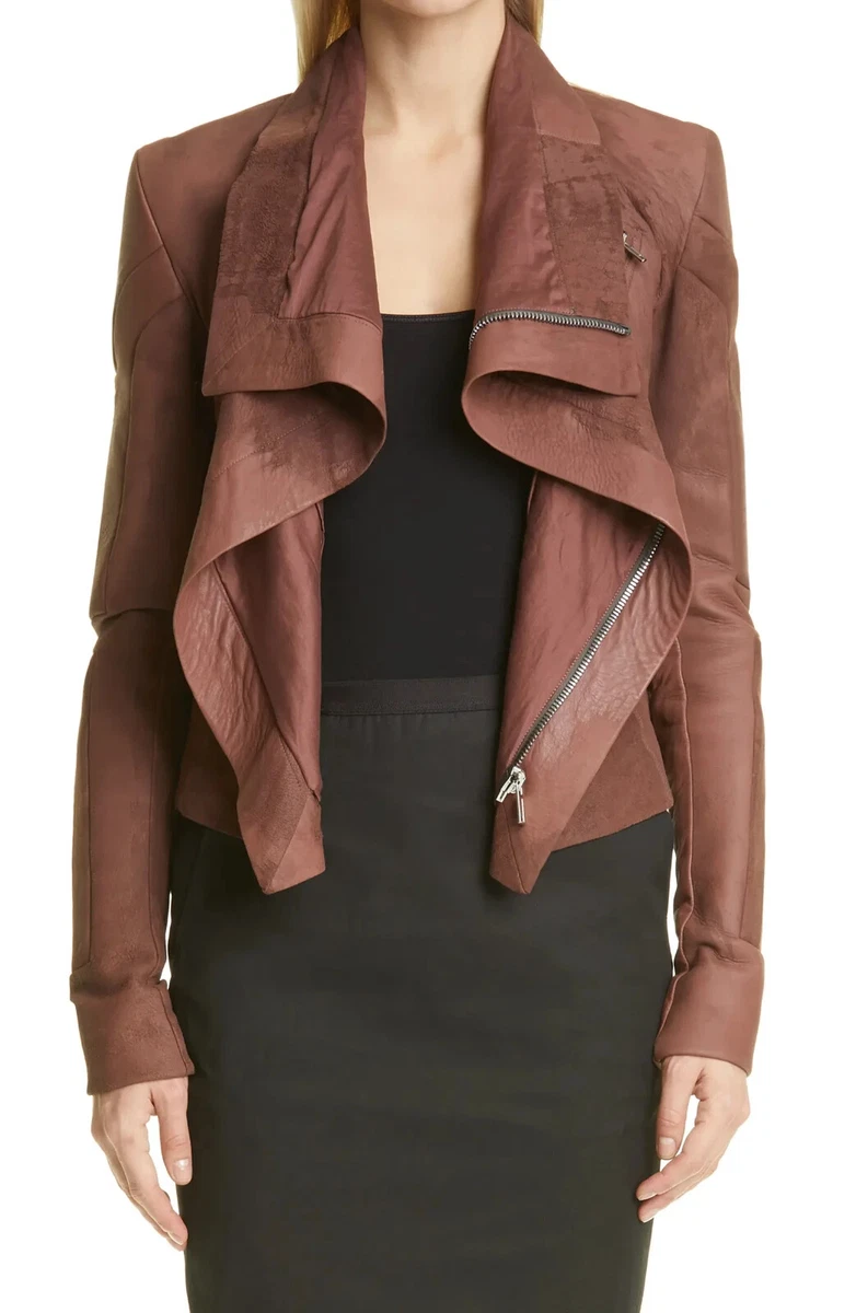 NEW Rick Owens Classic Leather Biker Jacket in Throat size US 10