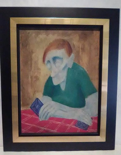 Mid Century Sci Fi oil on canvas of a card dealer said to be mag cover #2 - Picture 6 of 8