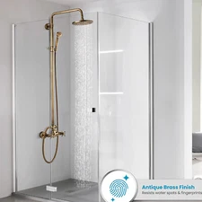 Antique Brass Shower Faucet Set Fixture 8 Inch Rainfall Handheld Shower Set