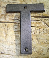 Cast Iron Industrial LETTER T Sign Rustic Brown 5" tall Alphabet