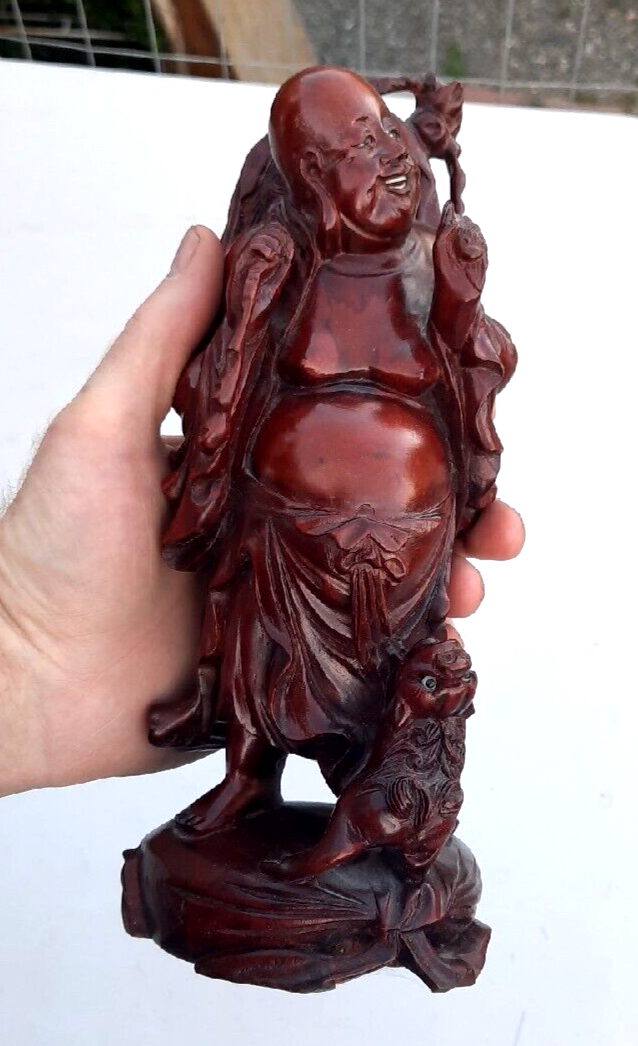 Old Chinese Wood Carved Happy Buddha Statue | eBay