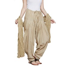 Women 100 Pure Cotton Traditional Patiala Set Salwar Chiffon Dupatta Beige