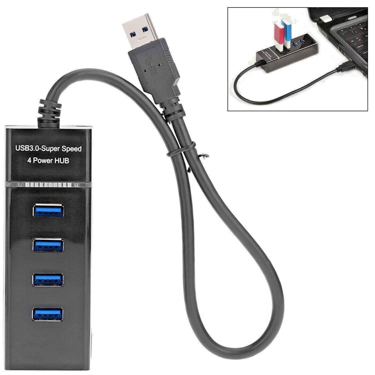 Hub USB 3.0 A 4 Porte, Splitter Multiporto, Nero, Per PC Laptop Macbook, Alta Velocità