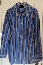 Tommy Hilfiger Mens XL 80s 2 Ply Fabric Blue Wht Stripe Button Shirt Long Sleeve