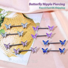 Mariposa Pezón Joyería Pezón Barra 14g Pezón Piercing Pezón Anillo Barra Cuerpo