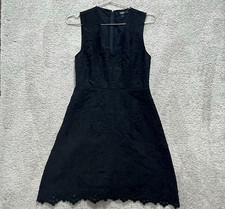 Theory Dress Women's 0 Black Jemione Lace Embroidered V-Neck Sleeveless Back Zip