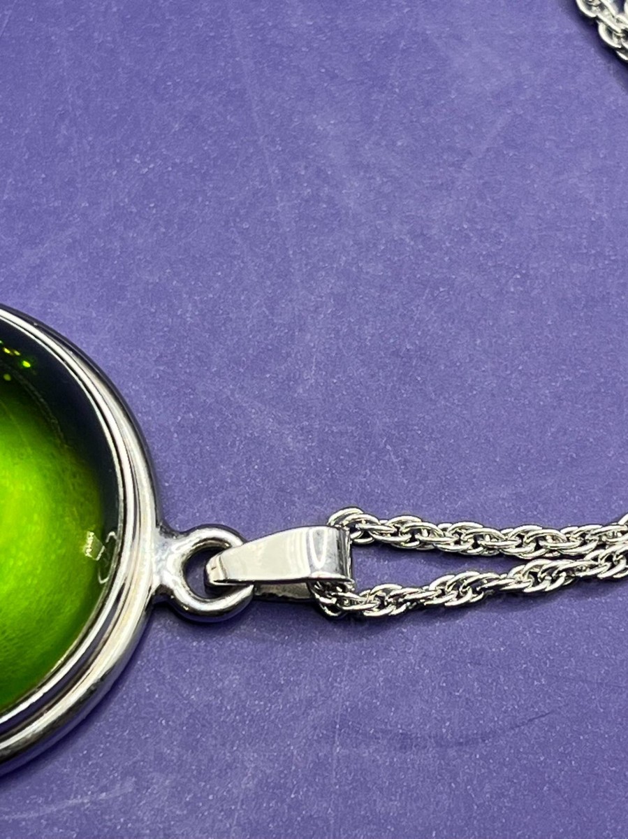 Lalique Green Clear Crystal Cabochon Pendant + Japan SN