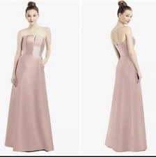 NWT Alfred Sung Strapless Notch Satin Twill Gown Bridesmaid Dress Toasted Sugar