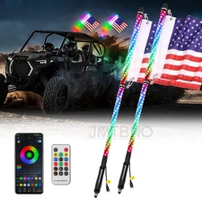 For Polaris RZR XP 1000 900 800 Pair 4FT RGB LED Whip Lights Antenna Bluetooth