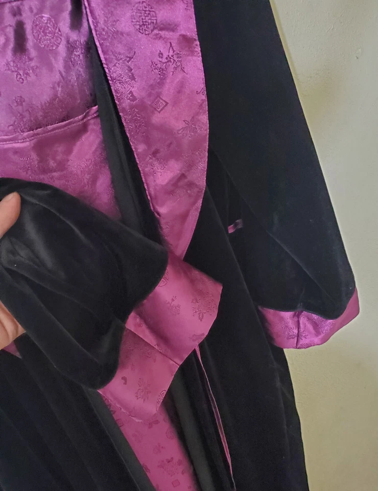 Jaclyn Smith Studio Púrpura Negro Camisón Bata Kimono Sin Cinturón Talla S Pequeño Foto 3 de 4