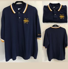 Military NAVY Polo mens XL Blue Pique Embr. LOGO Short Sleeve Made in USA EUC