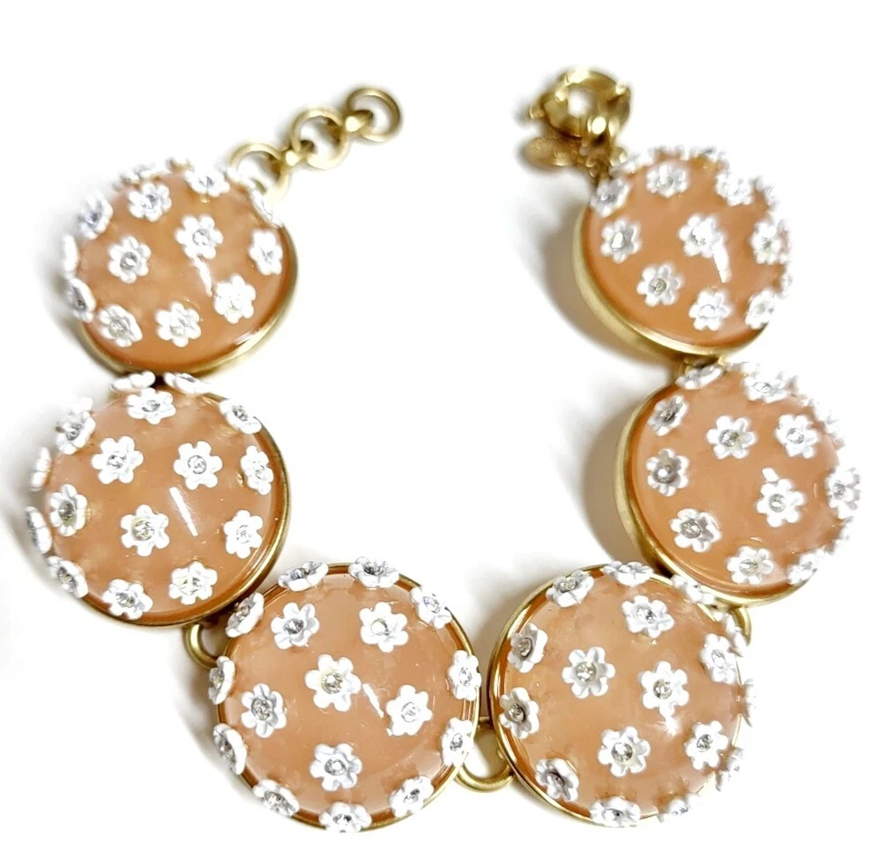 J.Crew Floral Bubble Bracelet Natural Multi Light Gold Ox Plated Brass NWOT - Image 3 of 4