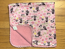 Disney Baby Pink Minnie Mouse Heart Star Flower "love" Satin Trim Blanket