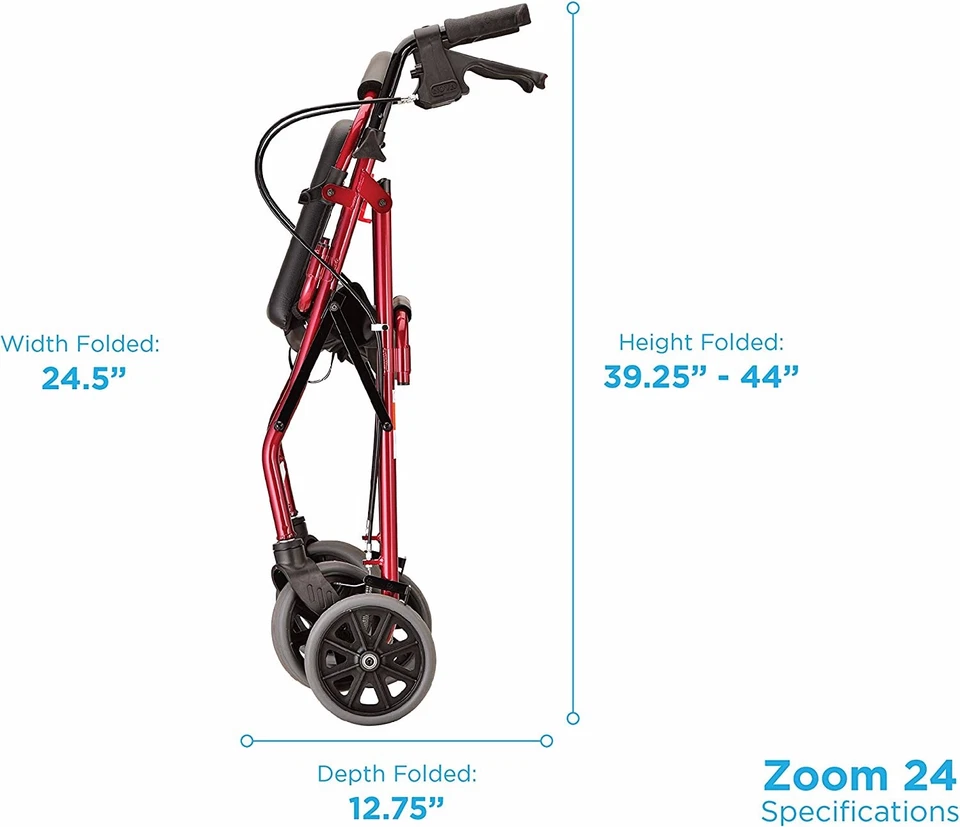 NOVA Zoom 24" Asiento Alto Plegable Andador Rodante Andador 8" Whls-CAJA ABIERTA ROJO Foto 3 de 4