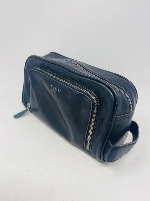 Ted Baker Clings Toiletry Wash Bag Black Leather Unisex Makeup Travel Bag Zip - Image 2 of 4