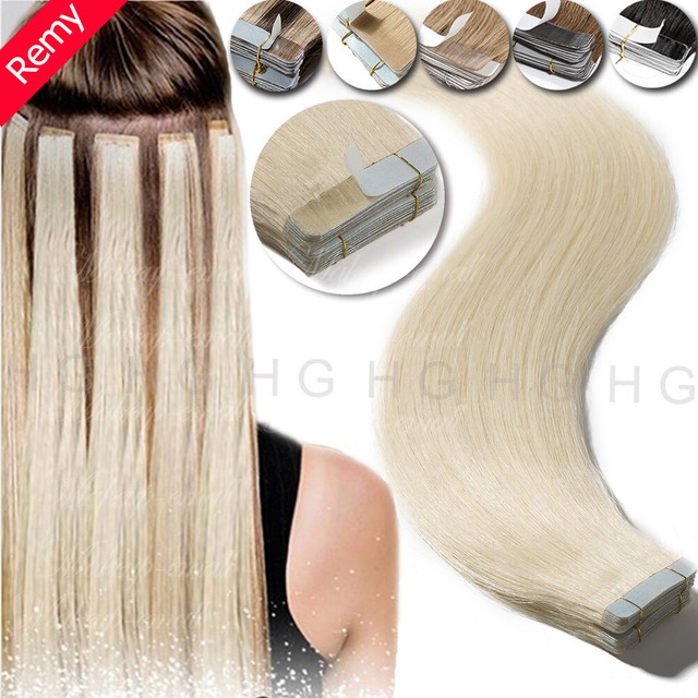 14" Double Weft Tape In Human Hair Extensions Ash Blonde 100 Real Remy