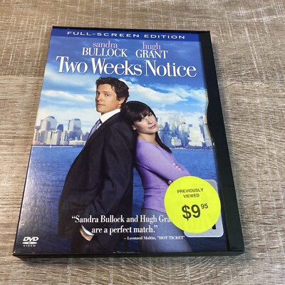 Two weeks Notice DVD Sandra bullock Hugh Grant  Full Screen