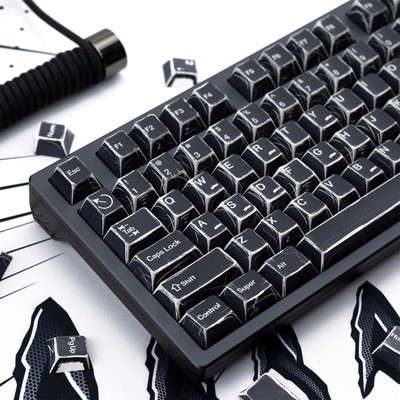 151 Keys Retro Keycaps PBT Dye Sub Cherry Profile Black Manga Keycaps Set Com...