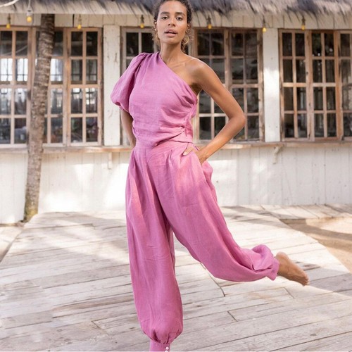 Elegante vestito completo tailleur donna pantaloni maglia top rosa bohemian  A025 | eBay